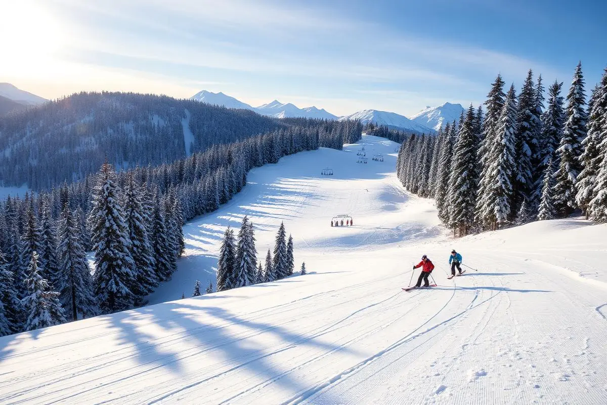 Snødekt skibakke i fjellet